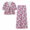 Verão 2025 Novo Cruzamento Europeu e Americano Moda de Rua Feminina Camisa de Manga Curta com Estampa de Renda e Cadarço Conjunto de Saia