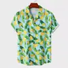 Camisa de Verão Personalizada para Comércio Exterior, Tamanho Europeu, Gola Cubana, Estampa Digital de Flores Tropicais, Manga Curta Casual para Homens na Praia