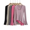 Diseño de Chica Americana Sexy Botonadura Diagonal Cuello en V Tejido de Punto para Mujer 2023 Otoño Nuevo Ajuste Slim Asimétrico Top de Manga Larga