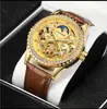 Nuevo Ganador Estilo Europeo y Americano Moda Masculina Hueco Retro Reloj de Cinturón con Pedrería Reloj Mecánico Automático