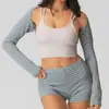 Cubierta deportiva de otoño, top estilo chal, camiseta casual de rayas de moda para mujer, prenda exterior para Pilates y yoga