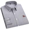 Camisa de Algodón Puro Oxford Lavado de Manga Larga para Hombre Primavera y Otoño Casual Negocios Color Puro Algodón Camisa Bordada Ropa de Hombre