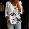 Nueva blusa de mujer de manga larga con botones y cuello en V estampada transfronteriza, elegante y estilosa para ir al trabajo, blusa casual única y a la moda