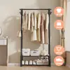 Estante de Ropa de Piso para el Hogar Simple para Dormitorio Colgador de Ropa Multicapa con Ruedas Zapatero Integrado Estante de Almacenamiento Multifuncional