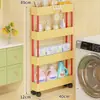 Prateleira de armazenamento para banheiro, de piso, extremamente estreita, para uso em espaços apertados, armazenamento em várias camadas para artigos de higiene pessoal, colocada ao lado da máquina de lavar