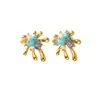 Elegantes Aretes de Fuego Artificial de Piedra Natural con Pasadores de Plata 925 y Cobre Chapado en Oro Real, Joyería de Moda para Mujer Estilo Vintage Clásico