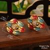 Pendientes de borlas irregulares retro franceses, pendientes de lazo de perla y flores pintados, pendientes artesanales antiguos al por mayor