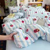 Juego de cuatro piezas de gasa de doble capa de algodón puro Clase A para madres y bebés, sábana de cama 100% algodón, funda de edredón, juego de tres piezas para cama de dormitorio de estudiante de una sola pieza 4