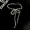 Collar de Perlas y Cuentas con Lazo Estilo Oscuro Dulce Fresco para Mujer, Cadena para Clavícula con Colgante de Estrella Vintage, Accesorio Elegante Versátil