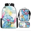 2024 Nueva Mochila Escolar de Stitch Set de Tres Piezas de Stitch Mochila con Dibujos Animados Impresos para Estudiante de Primaria Bolso de Hombro Estuche para Lápices traje