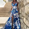 Vestido largo elegante estampado de estilo europeo y americano para la primavera 2026, con cuello en V, cintura alta y corte ajustado, adecuado para ropa de trabajo