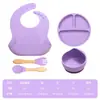 Atacado transfronteiriço louça infantil tigela complementar prato de silicone garfo colher de bebê babador conjunto de 8 peças de produtos anti-queda para maternidade e infância