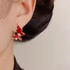 Moda Francesa Retro Dulce Versátil Pendientes de Mariposa Roja Incrustados de Diamantes Nicho Temperamento Diseño Simple Pendientes