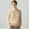 Suéter Grueso Suave Esponjoso Otoño/Invierno Nuevo Cachemir para Mujer Cuello Semi Alto Agradable a la Piel Holgado de Punto Cálido Capa Base de Lana