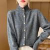 Cárdigan de Lana Tejida para Mujer Otoño e Invierno Nuevo Top Suelto Grueso 100% Lana Pura Suéter Chaqueta de Cuello Medio Alto