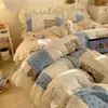Conjunto de Roupa de Cama de Veludo Leiteiro Quatro Peças Inverno Aconchegante Veludo Dupla Face 2026 Novo Renda Gato Desenho Animado Conjunto de Três Peças Roupa de Cama