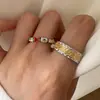 Anillo de Plata de Ley 925 con Patrón de Hierba Tang para Mujer, Diseño de Nicho con Combinación de Colores Dorado y Plateado, Anillo Abierto con Acabado Mate Electro-Blanco para Apilar