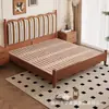 Tecido Listrado Vertical Ondulado Retro Francês Cama de Madeira Maciça Gaveta Embutida Caixa de Armazenamento Alta 1,5m 1,8m Cama de Casal para Casa