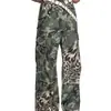 Calça jeans camuflada desconstruída estilo americano, nova coleção primavera/outono, jeans de trabalho de corte reto solto e moderno, lavado e com aspecto desgastado, para homens e mulheres