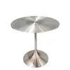 Mesa de comedor de acero inoxidable cepillado, popular en cafeterías, diseño simple con patas acampanadas, mesa redonda pequeña sólida para tiendas de té de leche, estilo industrial