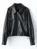 Chaqueta de Cuero Genuino para Mujer 2026 Otoño Nueva Moda Corta Holgada Versátil Chaqueta con Cremallera y Cuello de Solapa