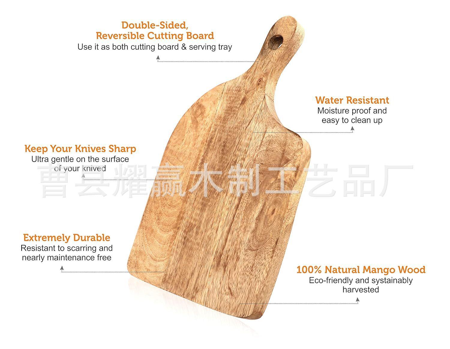 芒果木砧板带手柄可悬挂熟食板披萨牛排面包板实木奶酪板BSCI