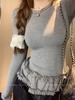 Camiseta de encaje estilo ballet lijado 2024 invierno nueva ajustada adelgazante con forro polar interior engrosado para mujer