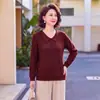 Elegante top de punto para mamás, colección de primavera y otoño, camiseta fina de manga larga, moderna y adelgazante, para mujeres de mediana edad y mayores, 2026