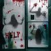 Pegatinas de Halloween, huellas de sangre, fantasma, manos de fantasma, pegatinas estáticas de terror, decoración de Halloween, diseño de escena de ventana de centro comercial