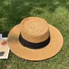Sombrero de Paja Retro de Ala Plana Estilo Old Money para Mujer, Sombrero de Sol de Playa de Verano, Sombrero con Protección Solar, Fedora de Paja