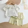 Traje Fresco de Verano para Niñas con Lazo y Mangas Cortas, Pantalón Falda de Lunares para Bebé, Algodón Suave, Transpirable y Amigable con la Piel, Conjunto de Dos Piezas de Verano