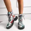 Botas Martin nuevas de talla grande para mujer, comercio exterior, otoño e invierno, de corte bajo, estilo europeo y americano, 2026, estampadas, de caña alta, casual, con cordones, punta redonda