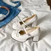 Tacones Altos Gruesos Dulces con Lazo Estilo Francés para Mujer, Nuevo Modelo Primavera 2026, Adecuados para Combinar con Vestidos, Zapatos Mary Jane para Personas Bajitas