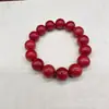Alternativa à Ágata Vermelha do Sul, Pulseira de Contas Estilo Vintage com Corte Reto, Pulseira Vermelha Caqui, Pulseira de Contas Redondas de Jade Quartizito, Contas de Ábaco
