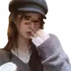 Camiseta de Manga Larga con Forro Polar, Cuello en V y Adorno de Encaje, Estilo Coreano Suelto Perezoso Casual para Mujer, Otoño e Invierno