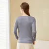 [Procesamiento Personalizado] Camisa Base de Seda de Morera, Amigable con la Piel, Transpirable, Top de Seda Cómodo, Cuello Redondo, Manga Larga, Camiseta Fina para Mujer