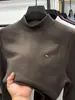 Camiseta Masculina Outono e Inverno Dupla Face Escovada de Manga Longa, Moletom Vermelho de Gola Alta Meia para Jovens e Meia-Idade, Roupa Térmica de Veludo Alemão