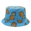 Sombrero de verano de venta caliente de comercio electrónico transfronterizo, sombrero de pescador de doble cara con estampado de fruta piña, sombrero de cubo, sombrero para el sol para viajes de ocio