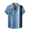 Camisa Masculina Europeia e Americana Transfronteiriça Nova de Verão com Estampa Digital 3D Havaiana Casual de Manga Curta com Lapela Roupa Masculina