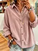 2026 Ropa de Otoño e Invierno Transfronteriza Europea y Americana Nueva Camisa Chaqueta de Pana Casual Holgada Gruesa de Manga Larga para Mujer con Rayas y Cuello de Solapa