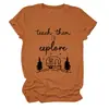 Ensine-os a explorar Camiseta Casual Versátil Feminina de Manga Curta e Gola Redonda Europeia eBay Amazon