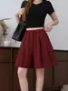 Shorts de algodón blancos de pierna ancha para mujer, de verano, elásticos, de cintura alta, versátiles, holgados, adelgazantes, estilo A, hasta la rodilla