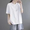 Camiseta de Algodão Manga Curta Transfronteiriça, Estilo Coreano, Fashion, Comprimento Médio, Solta, Rejuvenescedora, Gola Redonda, Top de Cor Pura Estampado, Tendência