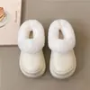 Pantuflas Peludas de Suela Gruesa para Mujer en Invierno, Para Usar al Aire Libre, Forradas de Felpa, Cálidas, Que Aumentan la Altura, Antideslizantes, Impermeables, Pantuflas de Algodón con Puntera para Mujer