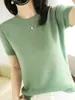 Malharia Pulôver para Mulheres, Gola Redonda Não-Caxemira, Manga Curta, Solta, Camiseta com Malharia Tricotada, Top Curto Primavera e Outono