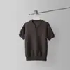 Camiseta de Punto Henley Floral Color Café Estilo Retro Old Money Manga Corta para Hombre Verano Relajada Top Holgado de Media Manga