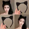 Linda Diadema para Lavado de Cara para Mujer, Orejas de Gato de Felpa, Adelgazante Facial, Reductora de Edad, Diadema para Otoño e Invierno, Pinza para el Cabello de Gatito Negro
