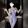 Lingerie sexy de rede plus size com design vazado, transparente, traje sedutor de peça única em rede com entrepernas aberto, roupa de dormir fácil de remover