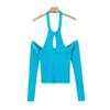 Suéter Sexy de Hombros Descubiertos con Cuello Hueco ins Tendencia Popular en Internet para Mujer Primavera Nuevo Camiseta Base para Hombro ins Tendencia
