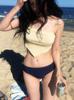Traje de baño para mujer Estilo Ins Coreano Chica Linda Top de Tubo Pecho Pequeño Aspecto Adelgazante Color Contrastante Sencillo de una Pieza Casual para Vacaciones